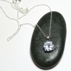 NEW- Sterling Silver Cubic Zirconia solitaire necklace- Great Gift!